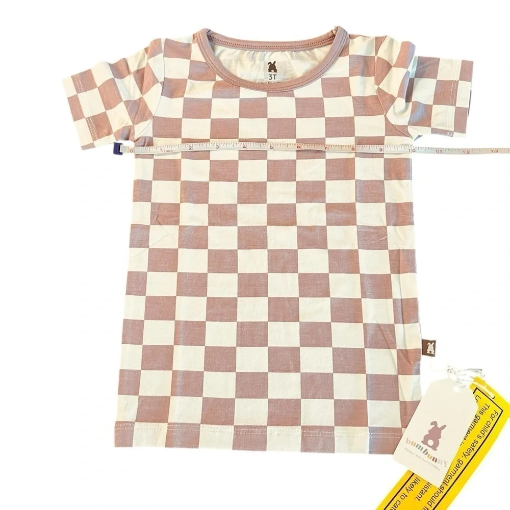 BUMBUNNY Girls Checkered Pajama Set - Lavender and White Size 3T NWT